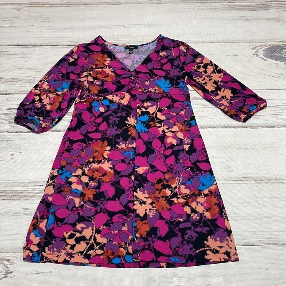 ALFANI Dress V-Neck Midi Floral Pink Orange Size Large L - Picture 11 of 16